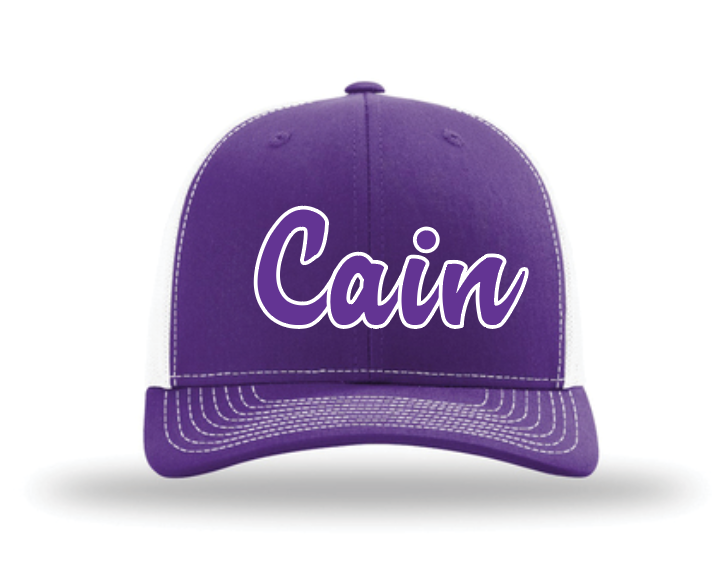 KC-R112Cain Full Front Purple/White Mesh 2Color logo Adult Trucker Cap