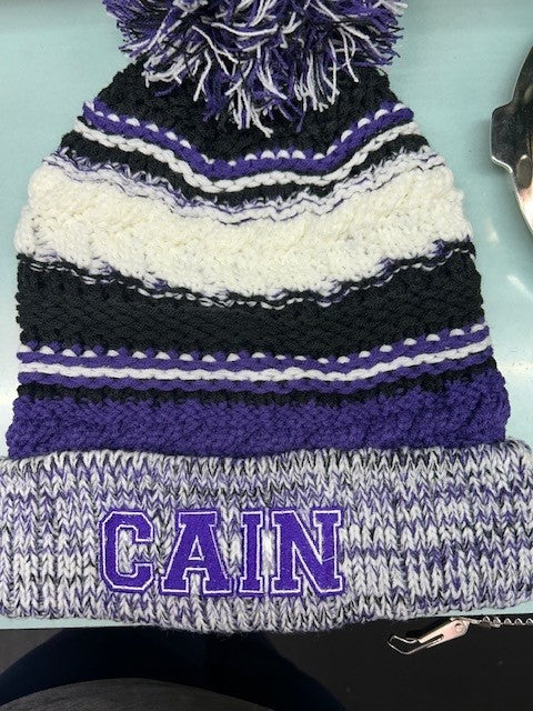 KC-STC21 Sport-Tek® Pom Pom Team Beanie 2Color CAIN Block Embroidiery logo